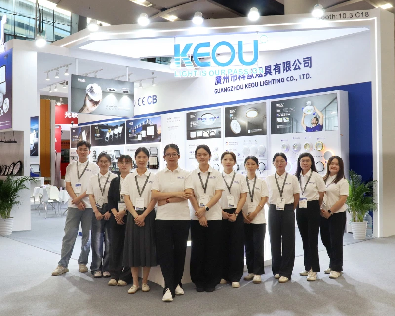 1 Group photo of KEOU Lighting sales team at Global Lighting Fair for LED light business communication