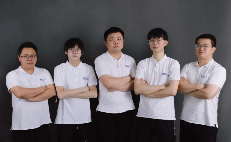 2 Group portrait of five senior LED lighting engineers from KEOU Lighting factory