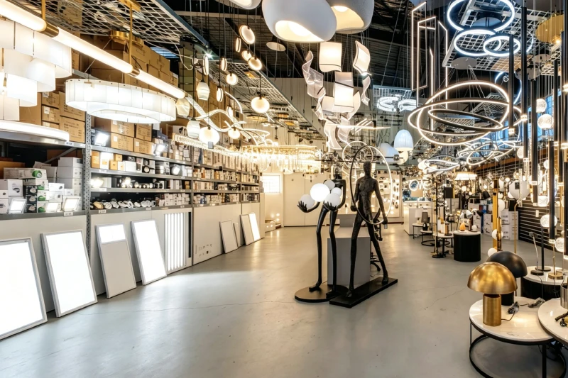 5 Shop clerks selling KEOU LED lamps in hardware and building materials stores