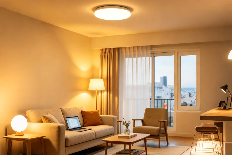 6 KEOU downlights, bulbs & ceiling lights illuminate indoor apartment interiors