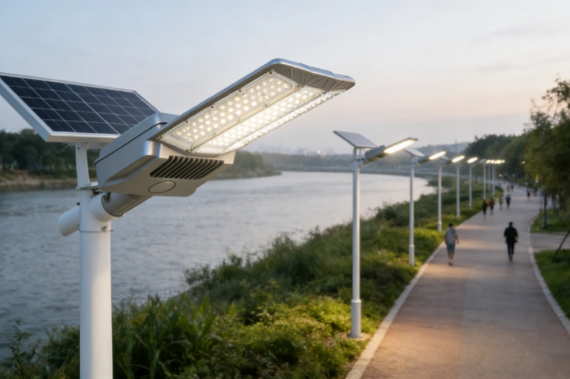 8 KEOU solar street lights light riverside park walkways after dark