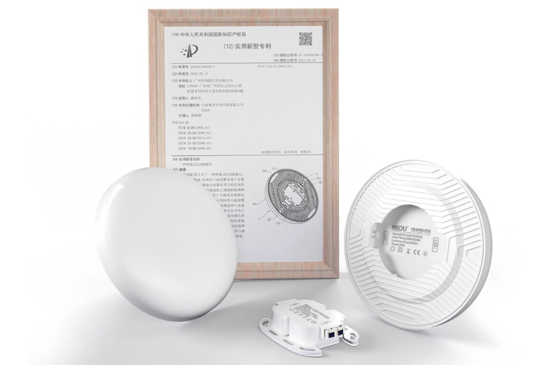 Born of Market Demand (1)KEOU frameless surface LED panel light together with utility model patent certificate from factory