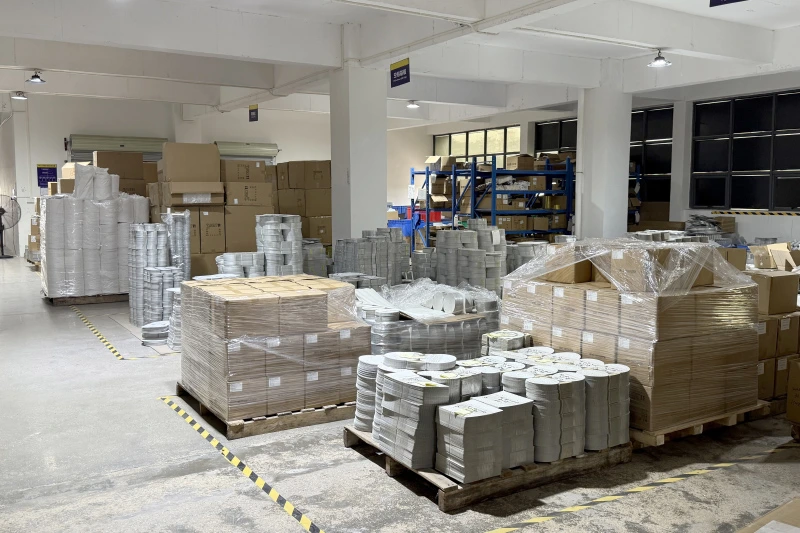 Warehouse Floor (1)KEOU warehouse stocked with stacked aluminum light panels for LED light assembly