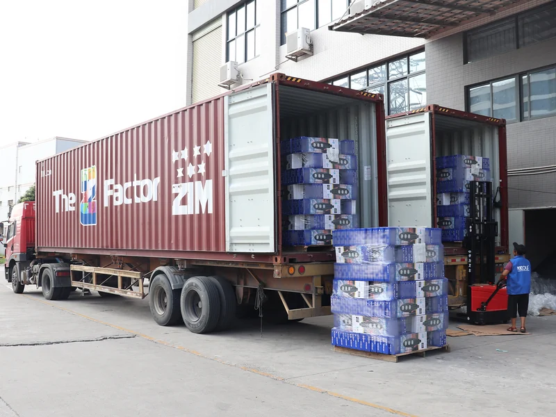 Packaged KEOU lighting products are stacked in the warehouse, ready for bulk wholesale shipmen